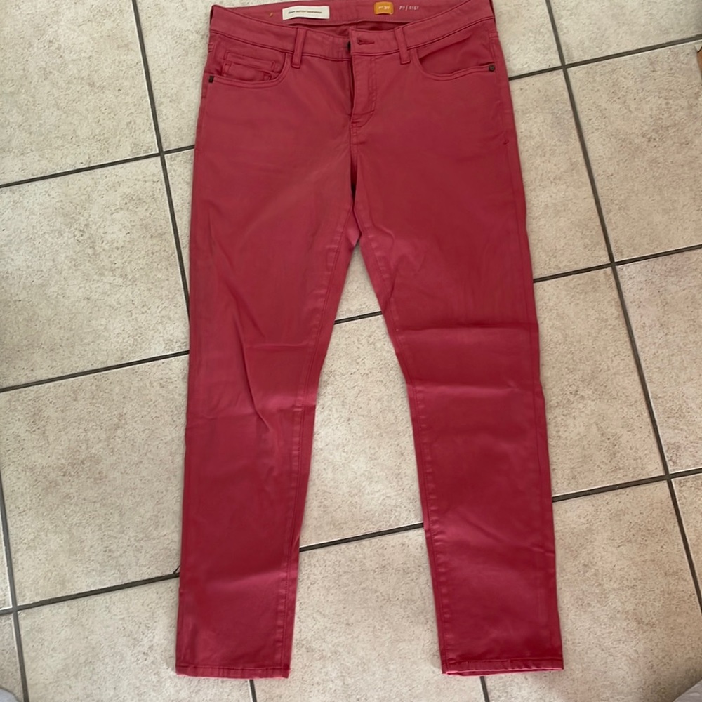 Red pilcro and letterpress pants